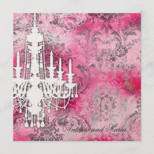 GC   Jolie Chandelier Pink Grey Damask Champagne M Invitation