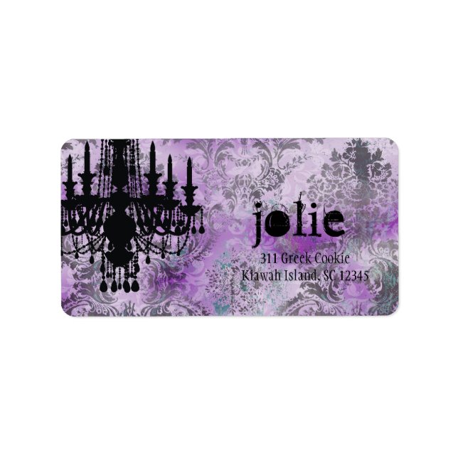 GC | Jolie Chandelier Purple Grey Damask Label (Front)