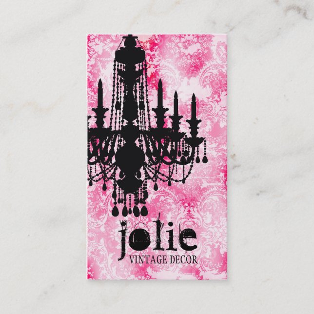 GC Jolie Chandelier White Pink Damask Business Card (Front)