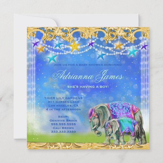 GC Magical Asian Elephant Baby Boy Invitation (Front)