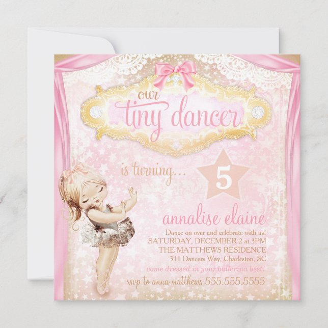 GC Magical Vintage Tiny Dancer Ballerina Invitation (Front)
