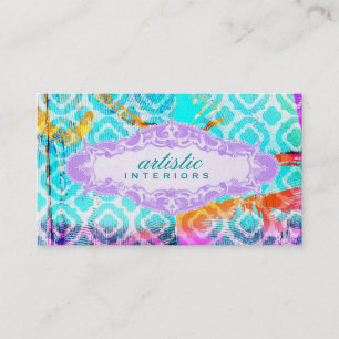 GC Modern Colourful Clover Violet Name Plate Business Card