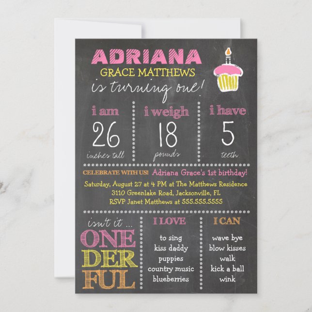 GC Onederful First Birthday Chalkboard Invitation (Front)