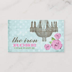 GC Pastel Pink & Mint Green Vintage Rose Dots Business Card