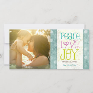 GC Peace Love and Joy Aqua Dots Holiday Card