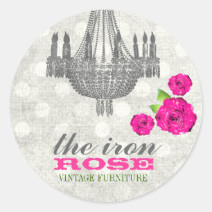 GC Pink & Grey Vintage Rose Dots Classic Round Sticker