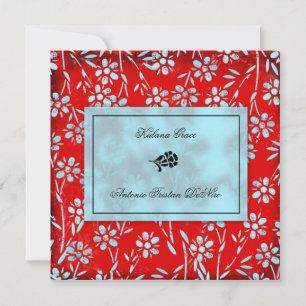 GC   Ruby Red & Turquoise Garden Square Inivtation Invitation