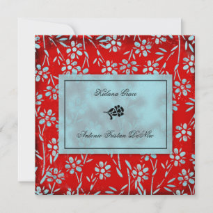 GC Ruby Red & Turquoise Garden Square Metallic Invitation