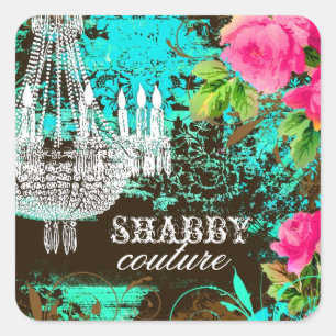 GC Shabby Aqua Garden Chandelier Square Sticker