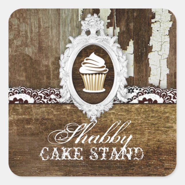 GC Shabby Cake Stand Baroque Frame Square Sticker (Front)