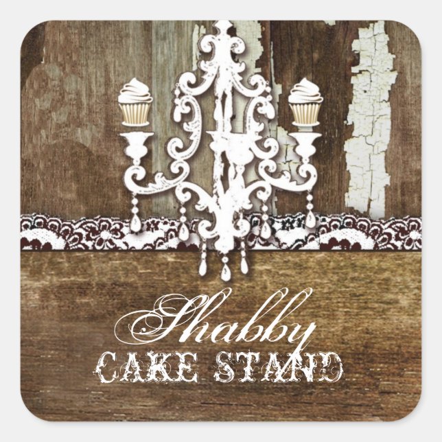 GC Shabby Cake Stand Chandelier Square Sticker (Front)
