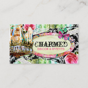 GC Shabby Vintage Charm Black Damask Business Card