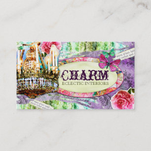 GC   Shabby Vintage Charm - Purple Damask Business Card