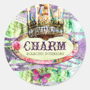 GC   Shabby Vintage Charm - Purple Damask Classic Round Sticker