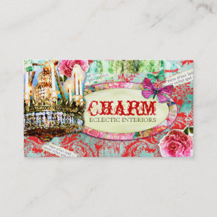 GC   Shabby Vintage Charm - Red Turquiose Damask Business Card
