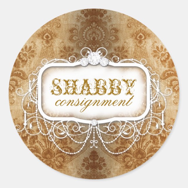GC Shabby Vintage Gold Damask Sticker (Front)