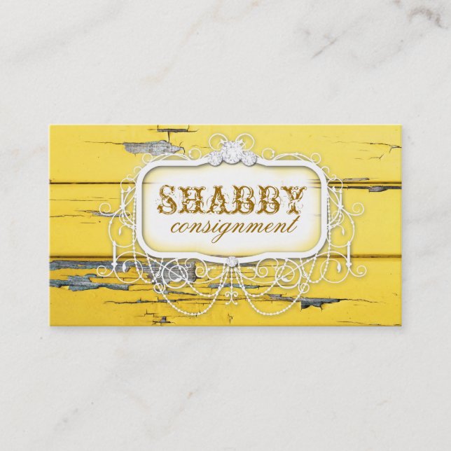 GC Shabby Vintage Yellow Wood Business Card (Front)