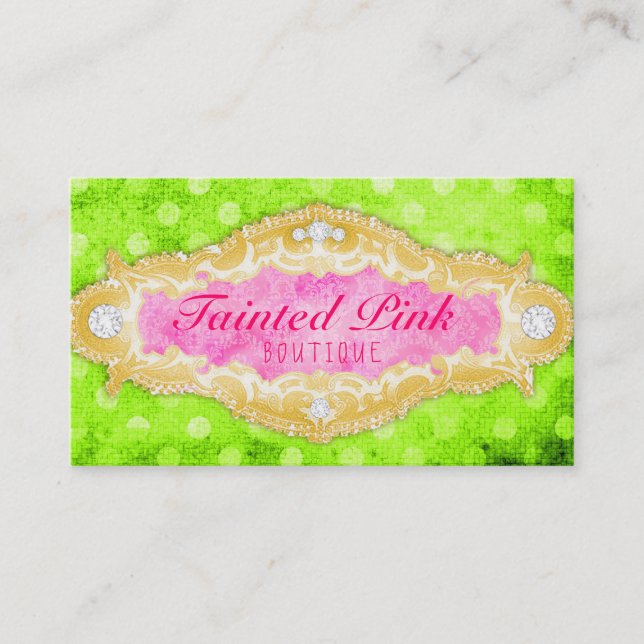 GC Tainted Lime Pink & Gold Polka Dots Business Card (Front)