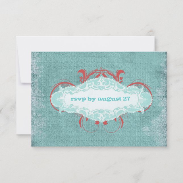 GC | Tantalising Turquoise Red "Aged" | Gold RSVP Card (Front)