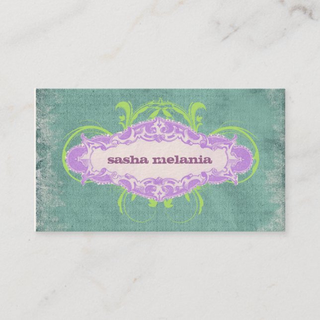 GC | Tantalising TurquoisePurpleLime "Aged" Business Card (Front)