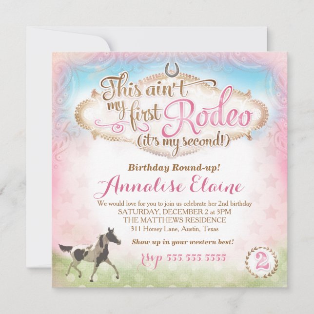 GC This Ain't My First Rodeo 2nd Birthday Invitation (Front)
