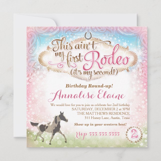 GC This Ain't My First Rodeo 2nd Birthday Invitation (Front)