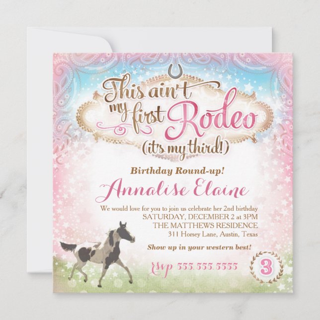 GC This Ain't My First Rodeo 3rd Birthday Invitation (Front)