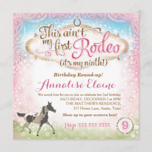 GC This Ain't My First Rodeo 9th Birthday Invitation