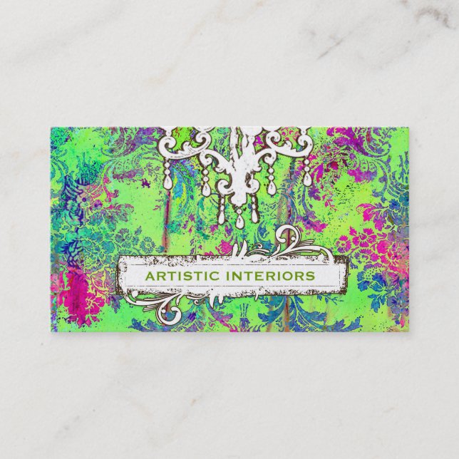 GC Vintage Fruit Flavours Grunge Chandelier Business Card (Front)
