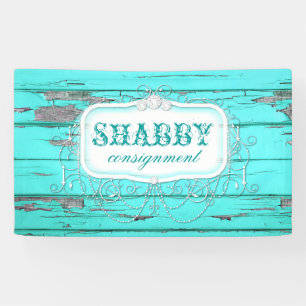 GC Vintage Shabby Aqua Wood Banner