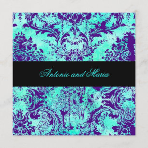 GC    Vintage Turquoise & Purple Damask Invitation