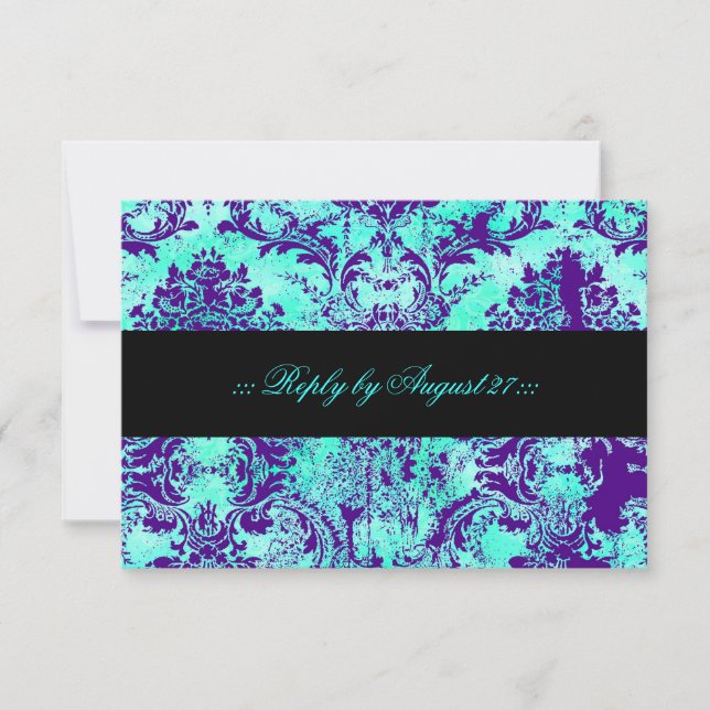 GC Vintage Turquoise & Purple Damask RSVP (Front)