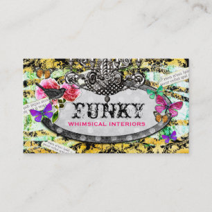 GC Whimsical Vintage Charm Bee Damask Business Card