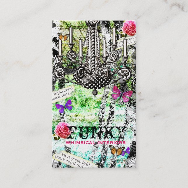 GC | Whimsical Vintage Charm Black Vertical Business Card (Front)