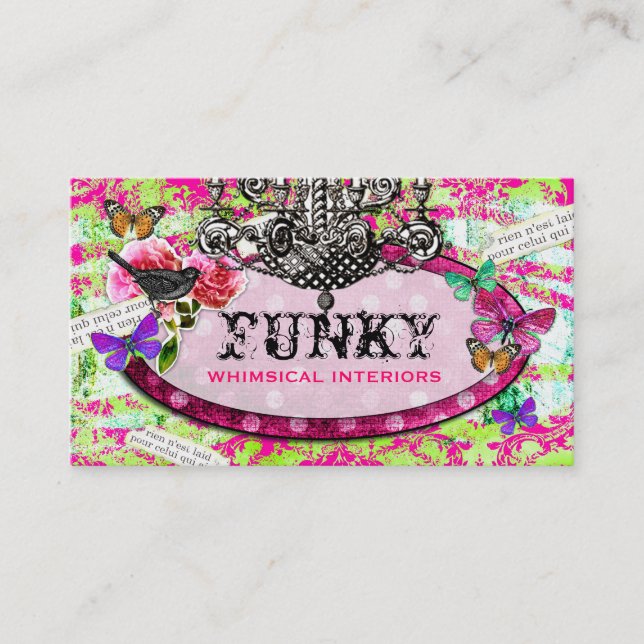 GC Whimsical Vintage Charm Hot Lime Business Card (Front)