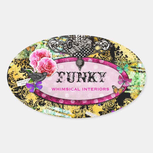 GC | Whimsical Vintage Pink Bee Oval Sticker (Front)