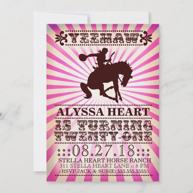 GC Yeehaw Rodeo 21st Birthday Pink Invitation (Front)