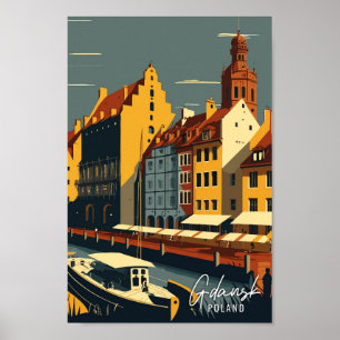 Gdansk Poland Art vintage travel illustration Poster