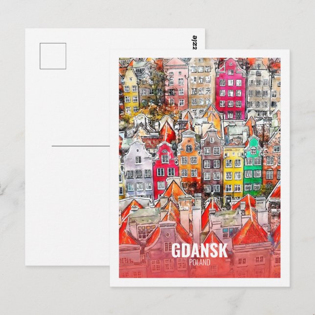 Gdansk Poland Famous Travel Watercolor Sketch Postcard (Front/Back)