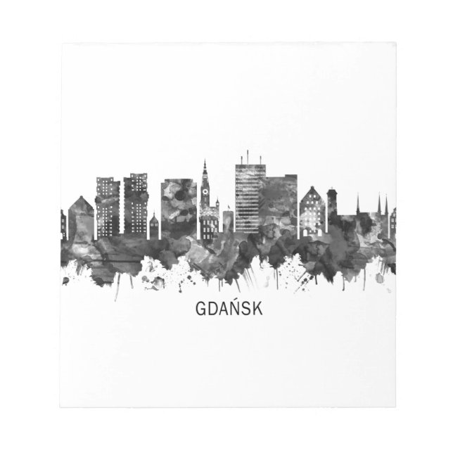 Gdansk Poland Skyline BW Notepad (Front)
