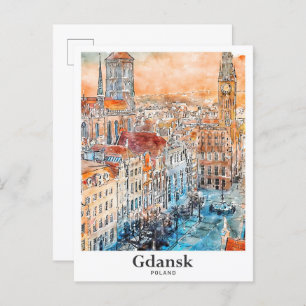 Gdansk Poland Travel Watercolor Hand Drawn Postcard