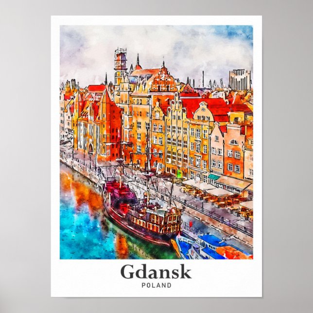 Gdansk Poland Travel Watercolor Hand Drawn Poster (Front)