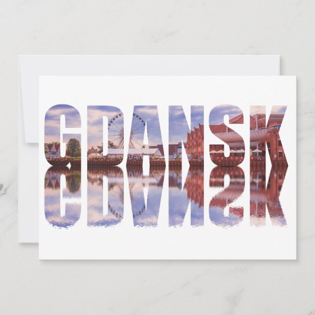 Gdansk text with old town view with reflection (Front)