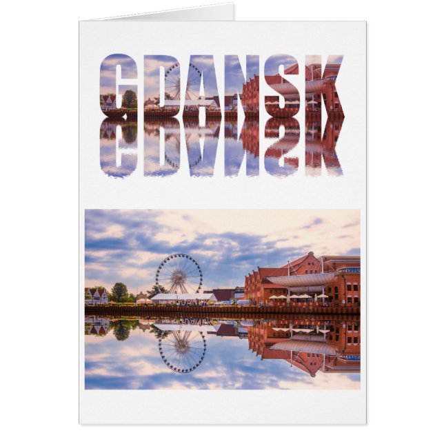 Gdansk text with old town view with reflection (Front)