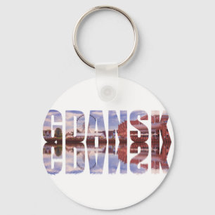 Gdansk text with old town view with reflection key ring