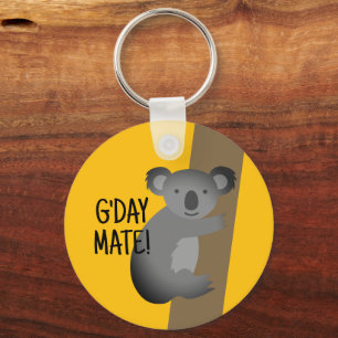 G'day Mate cute Australian koala bear drawing name Key Ring