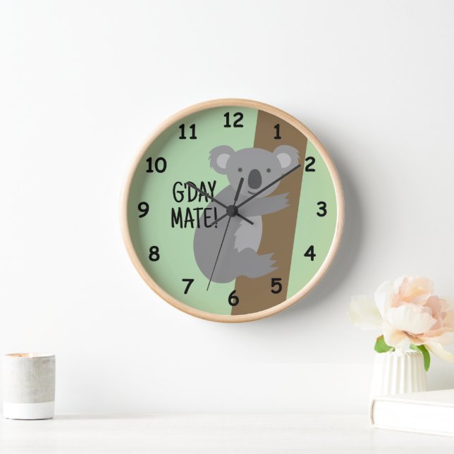 G'day Mate cute Australian koala bear illustration Clock (Home)