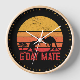G'day Mate! Retro Vintage Australian Kangaroos   Clock