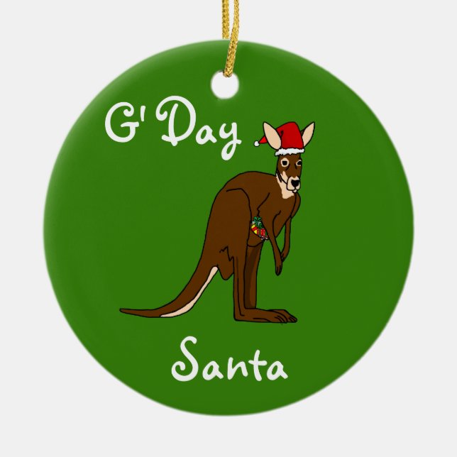 G'Day Santa Christmas Kangaroo Ornament (Front)