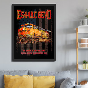 GE ES44AC GEVO Locomotive and American flag Poster